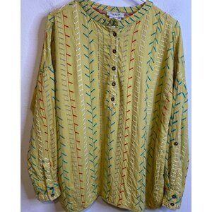 Tru Luxe Jeans Yellow Tunic Top Shirt Peasant Boho Embroidered Blouse MEDIUM